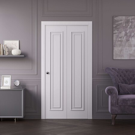 Sartodoors Sliding Closet Bi-fold Doors 60x96 inches White Solid Core Modern Interior ROYAL9811BF-EMAL-6096