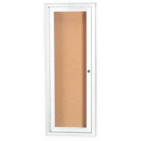 Aarco Enclosed Natural Pebble Grain Cork Bulletin Board w/ White Powder Coated Al Frame, 36''Hx12''W DCC3612RW