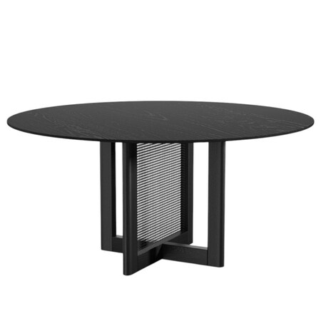 Homeroots 60" Black Solid Wood and Rattan Cross Leg Base Round Top Dining Table 712200