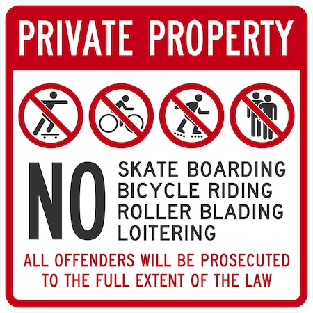 Lyle Private Property No Skate Boarding, Bicyle, 24x24, Non-Reflective, White G-13910-NA_24x24