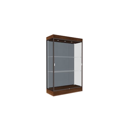 Ghent 76''H x 48''W x 20''D Edge Display Case 6'' Base w/ Blue Steel Back & Dark Bronze Frame 92LFBS-BZ-WNH