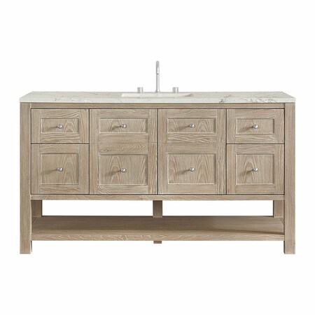 James Martin Vanities Breckenridge 60 in. Single Vanity, Whitewashed Oak, w/ 3 CM Victorian Silver Quartz Top 330-V60S-WWO-3VSL