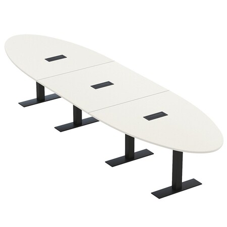 Skutchi Designs 14 Person Conference Table With Power Unit | 16' Oval Table | Harmony Series HAR-OVL-48X192-T.BK-W960-EBLK