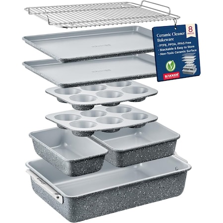Bakken-Swiss Bakken 8-Piece Stackable Bakeware Set, Ceramic Non-Stick, PTFE, PFOA and PFOS Free, Oven-Safe BKCRSTBKMAR