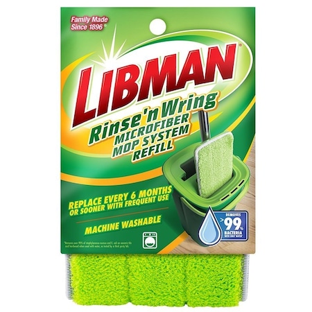 Libman Rinse 'n Wring Mop Refill, Loop and Hook, Microfiber, Green 1676