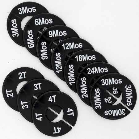 Nahanco Clothing Size Dividers, Round Black, White Print; 3MOS - 4T Kit 10 Sizes, 1 pc. each, 10PK CBWKIT5
