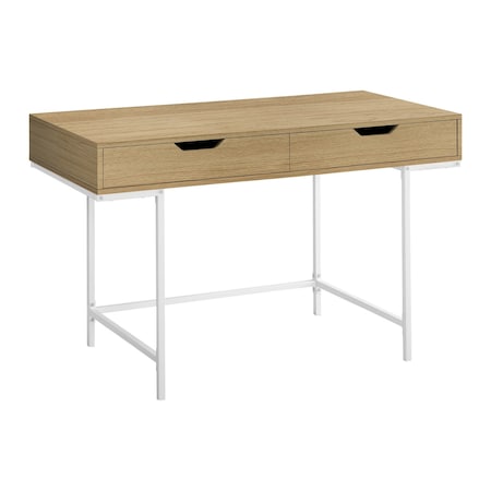 Homeroots 47" Natural and White Wood and Metal H-Shape Computer Desk With Two Drawers 489891