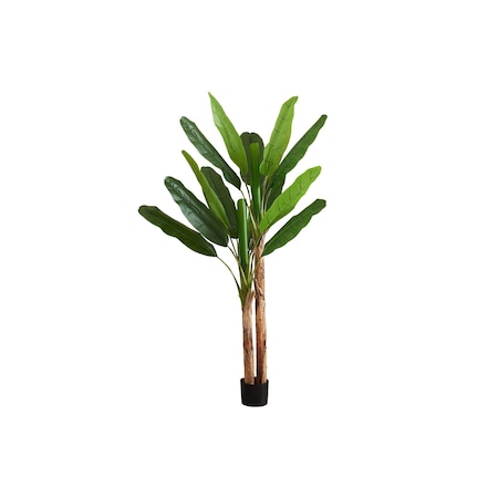 Monarch Specialties Artificial Plant, 83'' Tall, Banana Tree, Indoor, Decorative, Fake, Green Leaves, Black Pot I 9593
