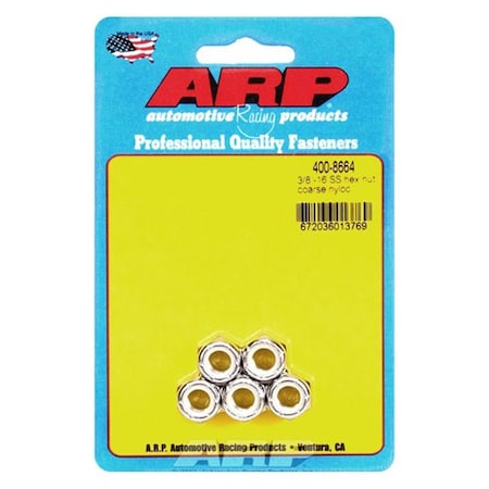 Arp 400-8664 0.37-16 in. Stainless Steel Hex Nyloc Nuts - Set of 5, 5PK ARP400-8664