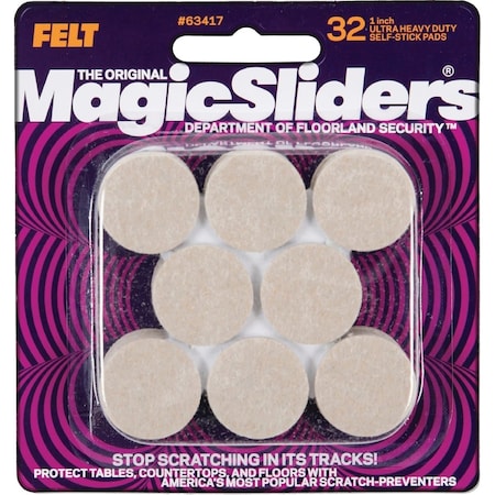 Magic Sliders 1'' Round Oatmeal Self-Adhesive Heavy-Duty Furniture Pad, 32PK 63417