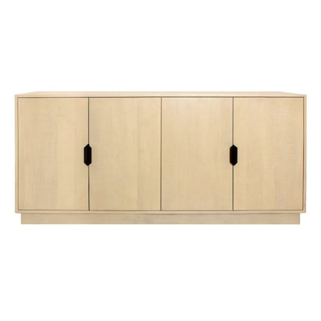 Homeroots 72in Natural Distressed Solid Wood Carved Geometric Sideboard with Four Doors 625711