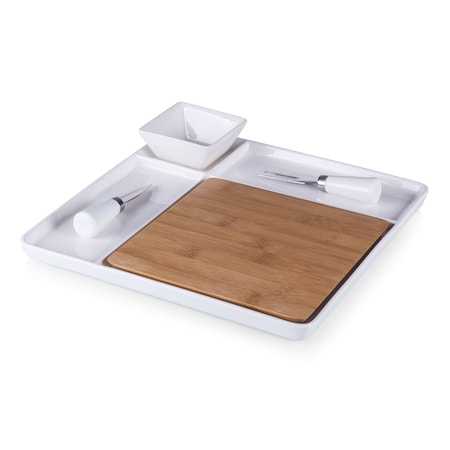 Picnic Time Family Of Brands Peninsula Cutting Board & Serving Tray, Bamboo & White Porcelain 953-05-505-000-0