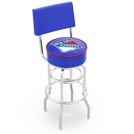 Holland Bar Stool Co 25" Chrome 2-Ring New York Rangers Swivel Bar Stool, Back L7C425NYRang