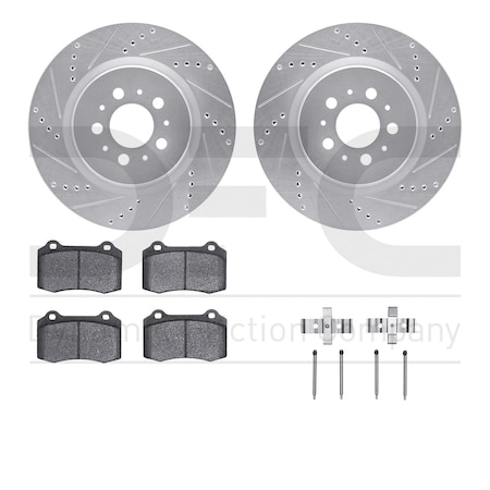 Dynamic Friction Co DFC Rotors-Drilled & Slotted-Silver w/ EURO 5000 Ceramic Brake Pads Incl Hdw 7612-27034