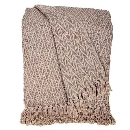 Homeroots 52" X 67" Brown Woven Cotton Chevron Throw Blanket with Fringe 548952