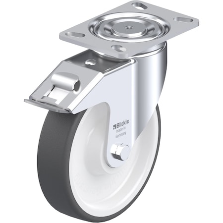 Blickle Swivel Plate Caster, PU, 8", Brake LH-POTH 200K-16-FI