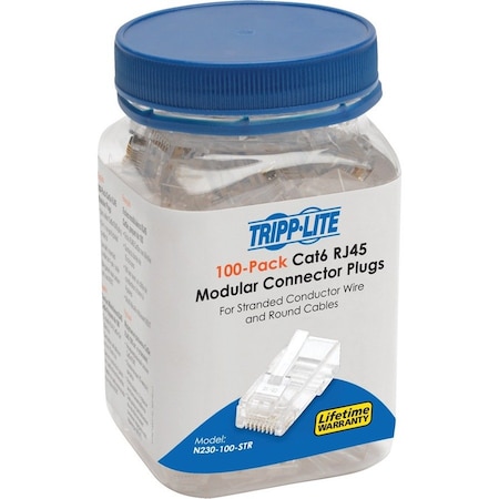 Tripp Lite Cat6 RJ45 Modular Plugs Round Stranded UTP Conductor 100 Pack N230-100-STR