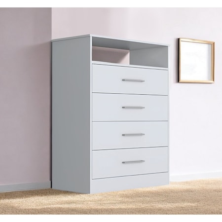 Homeroots 31" White Four Drawer Dresser With Open Shelf 544014