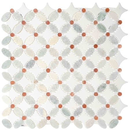 Andova Tiles SAMPLE-Martha Spring Orange Floral Marble Look Polished Natural Stone Wall & Floor Mosaic Tile SAM-ANDMART466