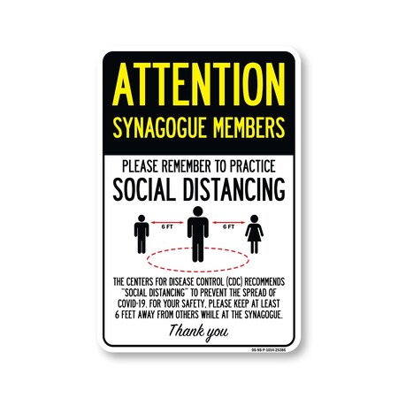 Signmission PSA, Synagogue Members Practice Social Distancing, 14in X 10in Rigid Plastic, OS-NS-P-1014-25386 OS-NS-P-1014-25386