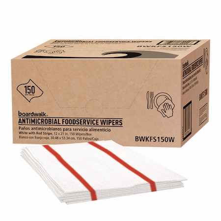 Boardwalk Antimicrobial Foodservice Wipers, 1-Ply, 12 x 21, Red/White, 150PK 3282