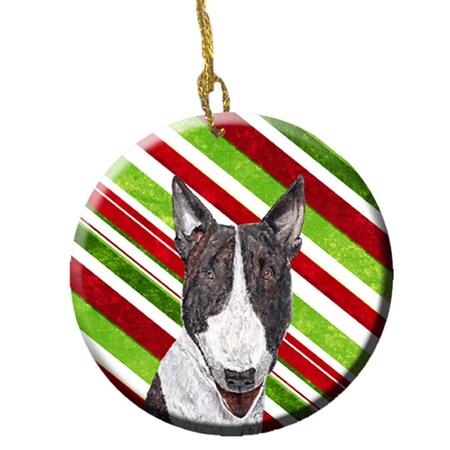 Carolines Treasures Bull Terrier Candy Cane Christmas Ceramic Ornament- 2.81 Dia SC9617CO1