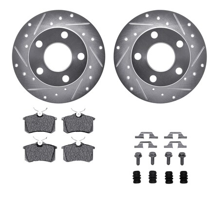 Dynamic Friction Co DFC Rotors-Drilled & Slotted-Silver w/ EURO 5000 Ceramic Brake Pads Incl Hdw 7612-74013