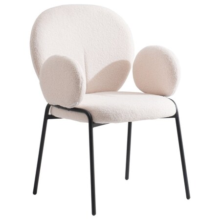 Leisuremod Celestial Boucle Dining Arm Chair with Black Powder Coated Iron Frame, White CCABL-23W
