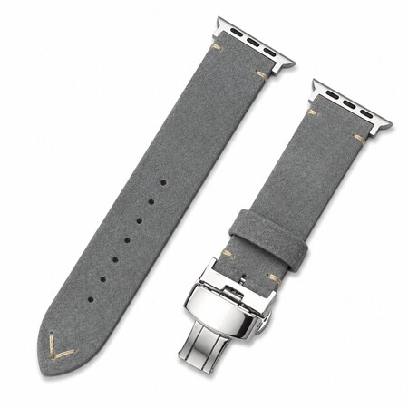 Elegani Leather Band Compatible with Apple Watch 41mm, Gray, Silver, Black, Rose Gold, Yellow Gold Buckle SDQR-GRY-41