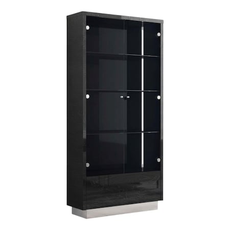Homeroots 41in Dark Gray Wood Display Cabinet With LED With Two Doors And One Drawer 722649