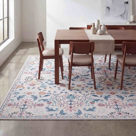 Jonathan Y Primrose Art Nouveau Floral Border Non-Slip Machine-Washable Cream/Turquoise 4 ft. x 6 ft. Area Rug BTF100E-4
