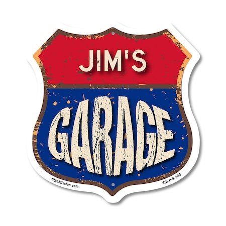 Signmission Jim's Garage, 6 Inch X 6 Inch, Plastic Sign SHI-P-6-383-JIM