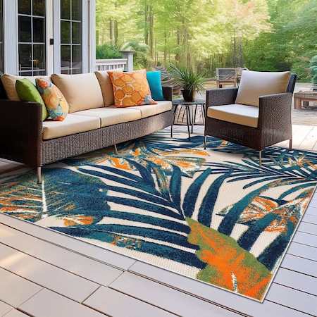 World Rug Gallery Tropical Leaves Indoor/Outdoor Area Rug 6 ft 6 in x 6 ft 6 in Square Multi 8012MULTI6SQ