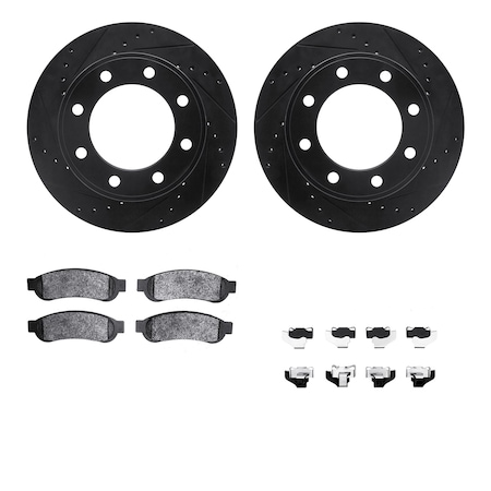 Dynamic Friction Co DFC Brake Rotor Drilled & Slotted - Black- w/Ultimate Duty Brake Pad & HW Kit 8412-54085