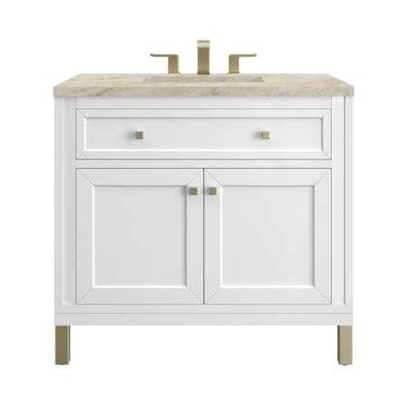 James Martin Vanities Chicago 36" Single Vanity, Glossy White, w/ 3 CM Tajnar Eclos Top 503-V36-GW-3TJR