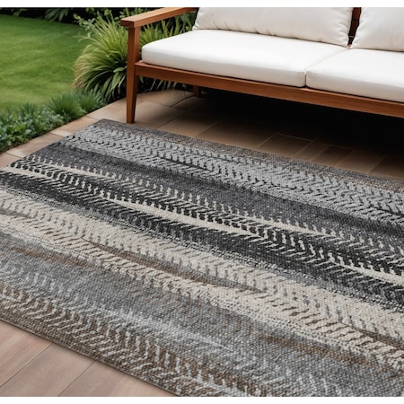 Homeroots 9' X 12' Brown Gray And Ivory Botanical Leaves Washable Indoor Outdoor Area Rug 581934