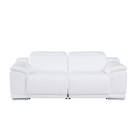 Homeroots 76in White and Silver Italian Leather Power Reclining Loveseat 720519