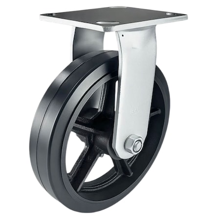 Hyw Products Heavy Duty Caster 8in Rubber on Cast Iron Wheel, Rigid 40-80R-A1-RC