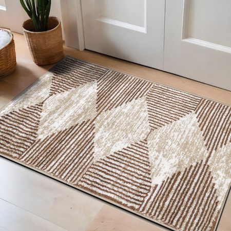 World Rug Gallery Geometric Stripe Area Rug 2 ft x 3 ft Beige WR150BEIGE2X3