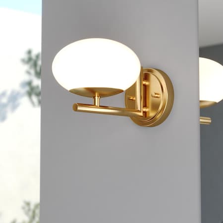 Vaxcel Sloane 1 Light LED Gold Satin Brass Mid-Century Modern Wall Sconce Fixture with White Glass Globe W0432