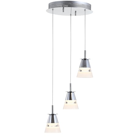 Jonathan Y Alain 12.5" 3-Light Adjustable Cascading Metal Integrated Cluster LED Pendant, Chrome JYL7036A