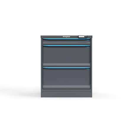 Strong Hold 3 drawer cabinet - (1x 3ft, 2x 12ft) - Blue accents - Electronic Lock S3036-PPRAS-0303FS