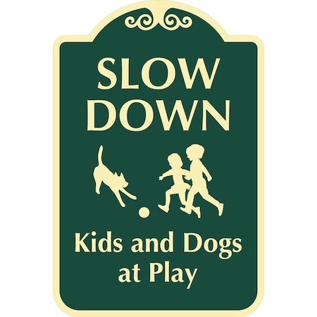Lyle Slow Down Kids and Dogs At Play, 12x18, Engineer Grade, Dark Green G-2455-EG_12x18