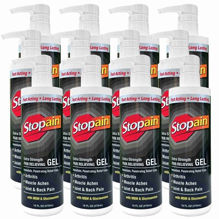 Stopain Extra Strength Topical Pain Relief, 8% Menthol, 16oz Gel Pump, 12PK 5-880-005
