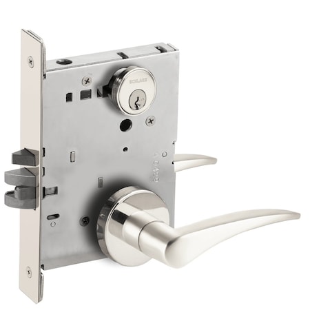 Schlage Grade 1 Storeroom Mortise Lock, S123 Keyway, 12 Lever, A Rose, Bright Chrome, Left-Handed L9080P 12A 625 LH