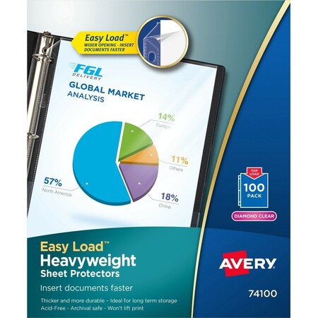 Avery Dennison Clear Sheet Protector, Top Load, PK100 74100