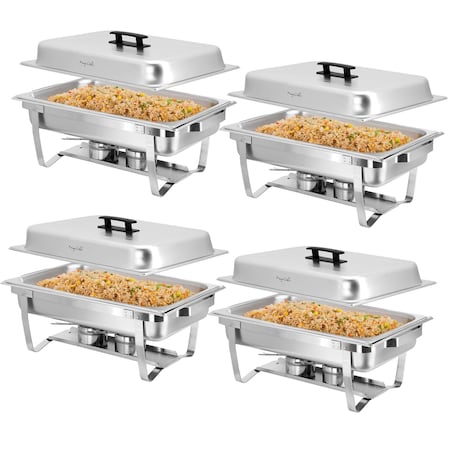 Megachef 9.5 Quart Foldable Stainless Steel Professional Chafing Dish/Buffet Server Trays, 4PK MG-430401-4