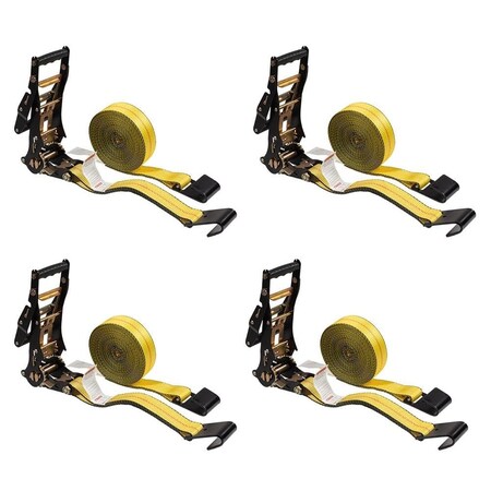 Mytee Products 4PK 2inx30ft Ratchet Tie-Down Straps w/Flat Hooks - 10,000 Lbs Breaking Strength, 4PK RS230-LAx4
