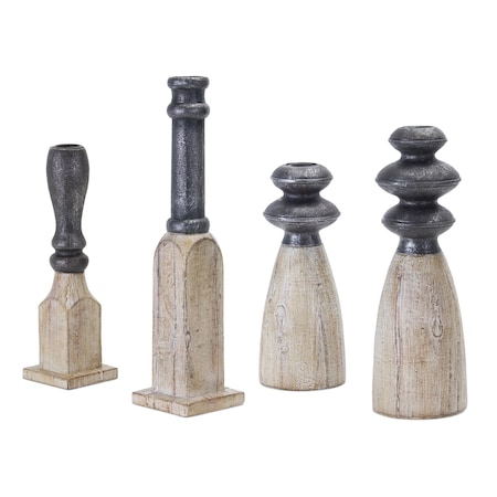 Homeroots Set of Four Natural and Black Resin and Stone Powder Ornate Tabletop, 4PK 517604