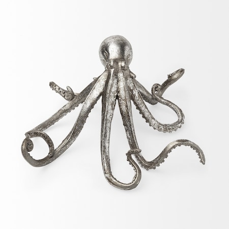 Homeroots 12" Antiqued Silver Resin Octopus Tabletop Sculpture 392394